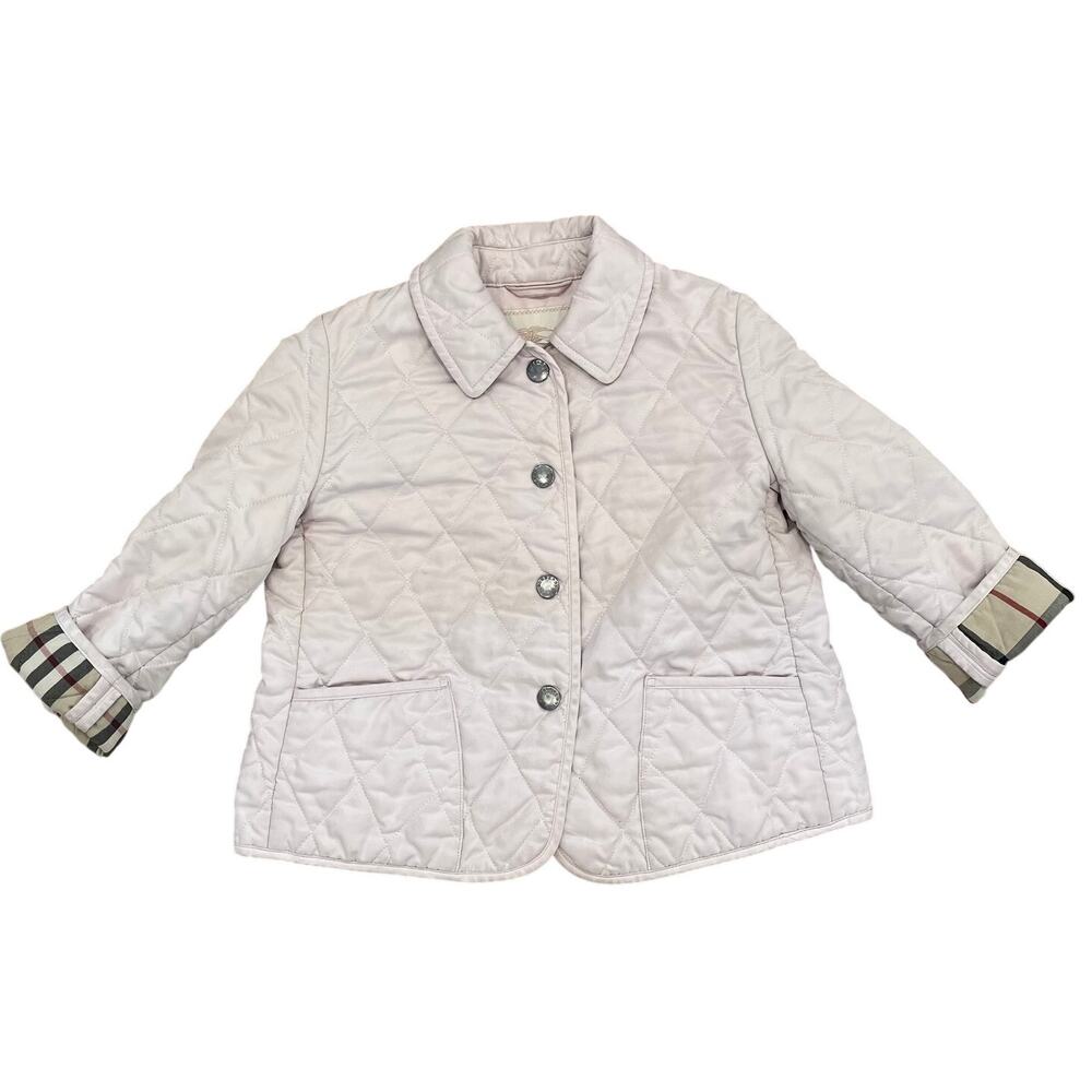 Little Girls Burberry Quilted Jacket, Pale Pink, Plaid, Lightweight, Size 2-3
